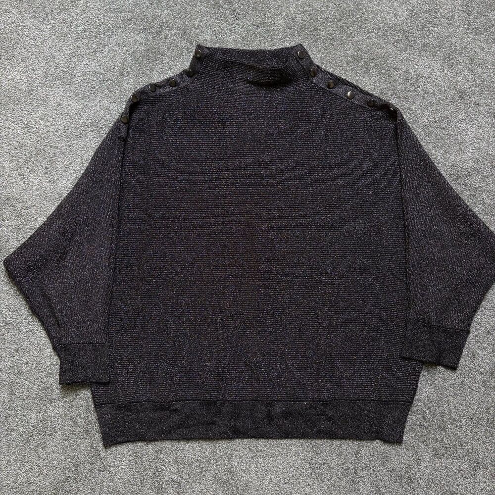 Catherine Malandrino Mock Neck Black Knit Sweater Button Womens 3X